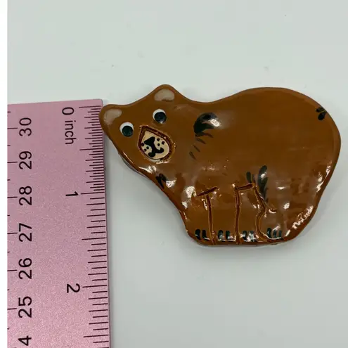Handmade Bear Pin Brooch Figural Animal Lover Gift Brown Ceramic 2013