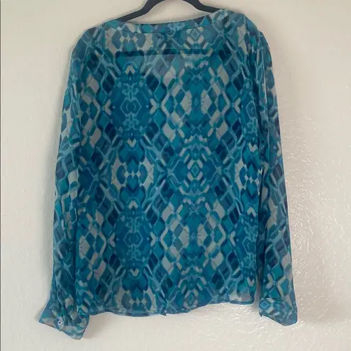 Newport News Blue Buttoned Blouse with Long Sleeves