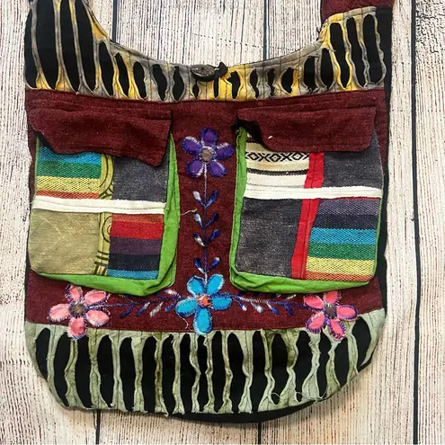 India Boutique Bohemian Patchwork Bag Hippie Crossbody Shoulder Slouch Hobo Bag Red