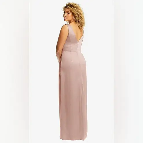 After Six Sleeveless Satin Faux Wrap Gown in Toasted Sugar