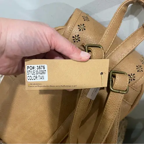 NEW Revive Vegan Backpack Handbag Tan 12” Tall Floral Zip