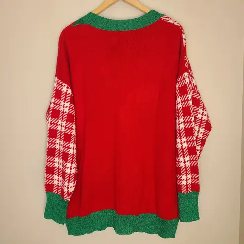 Celebrate Together Christmas Holiday Party Snowman Candy Cane Cardigan Sz XL Red