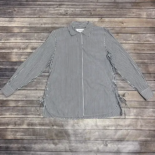 Derek Lam 10 Crosby Blue White Stripe Hidden Button Up Side Corset Tie Tunic 6