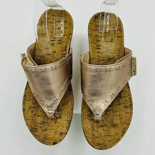 Vionic Anitra Sandals Women Size 9 Rose Gold Cork Wedge Thong Orthaheel