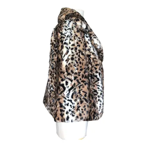 Vintage Chaus Faux Fur Leopard Print Snap Closure Winter Coat Women's Sz Medium