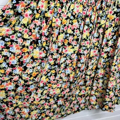 Elodie Women's Floral Long Sleeve Smocked Dress Black Size L Pleated