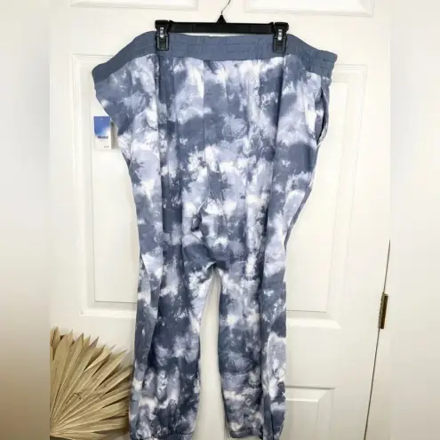 Abound  Women Tie Dye Fleece Joggers Blue and Ivory Elastic Waist Size 4X