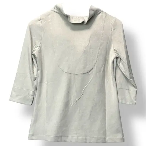 Gretchen Scott Women Ruffle Neck Tunic Top L Light Grey Chic Minimalist Capsule Gray Size M