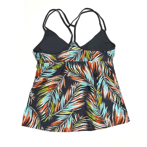 Mossimo Racerback Tankini Top Slate Multi Color Tropical Botanical Print NWOT S Gray