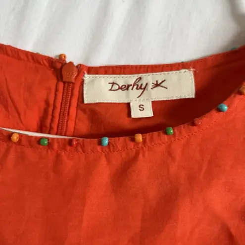 Rene Derby Collection S Beaded Embroidered Top Cotton Red