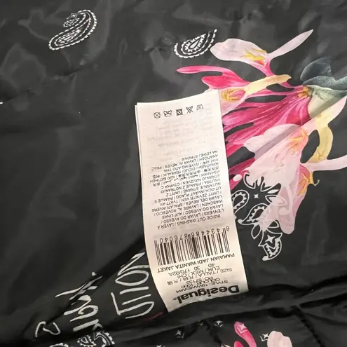 Desigual Womens Jacket Size 6 Black Sigrun 36 Padded Tartan Lettering Coat NWT