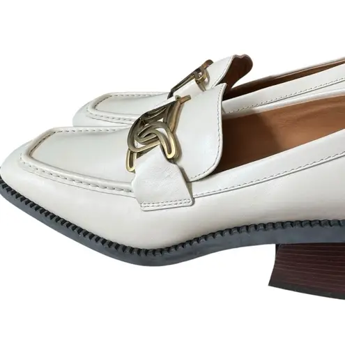 Tod's Kate Block Heel Leather Loafers Chain Link White 39 (US 8.5)
