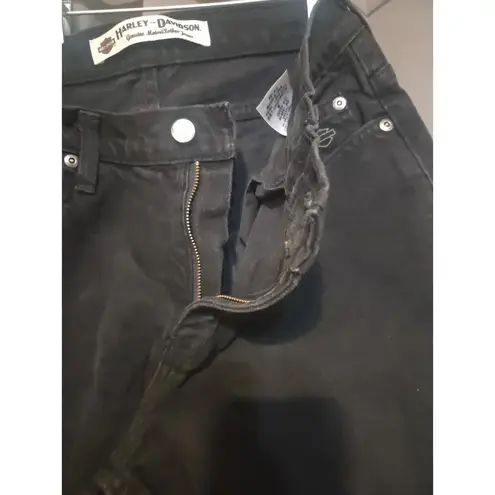 Harley Davidson Jeans Women Size 8 Black Straight Leg Denim Embroidered Logo Y2K