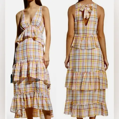 Cinq à Sept 's Astor Tiered Plaid-Print Maxi Dress Size 12