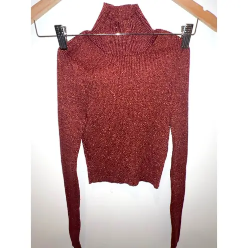 ZARA  Cropped Turtleneck Long Sleeve Top Size Small Orange Sparkle Stretchy EUC