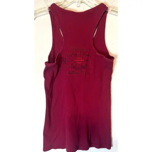 Harley Davidson Tank Top Red Ribbed Jamaica Rose gold logo sz XL Racerback biker