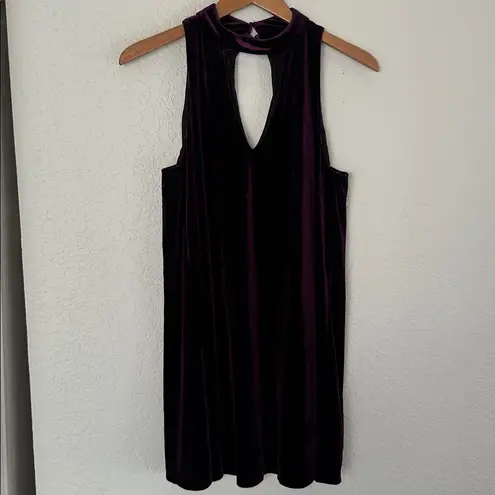 Lulu's Velvet Mini Dress Plum Purple Swing Cocktail Party 70s Halter Holiday Size M