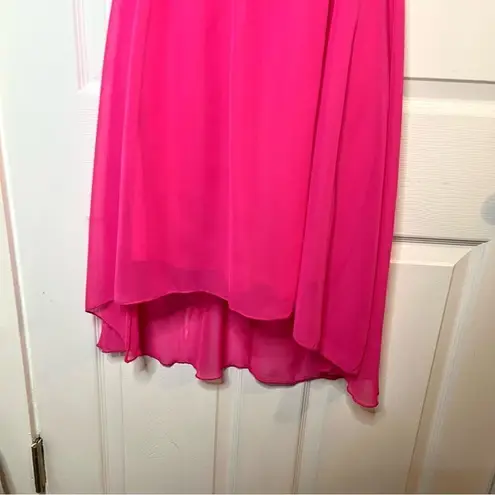 Nymphe Strapless Hi Lo Hem Chiffon Mini Dress Hot Pink S NWT