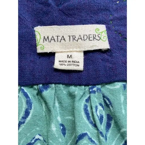 Mata Traders Vintage Inspired Embroidered Cotton Mini Shirt Dress Womens Medium Green