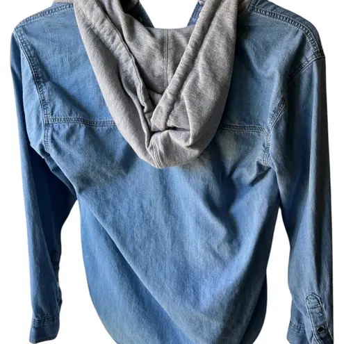 H&M  Divided Denim Hooded Jacket Blue Cotton Snap Front Size 0