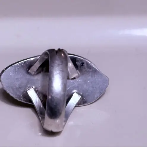 Navajo Southwestern Large Oval Turquoise Braided Tear Drop Ring size 7 Silver