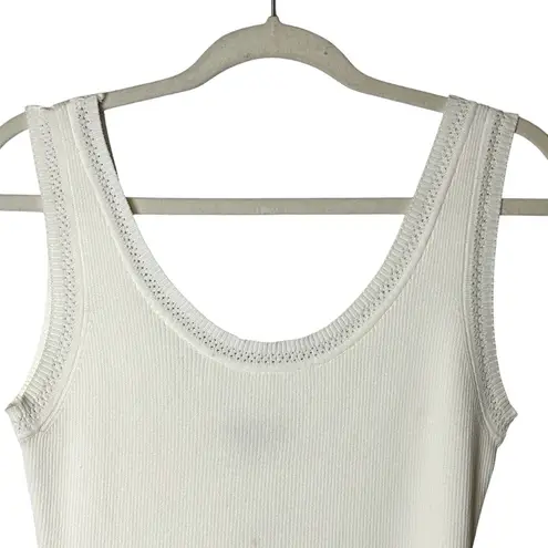 Camille La Vie White Fitted Ribbed Tank Top Rayon Nylon Large Capsule Minimalist