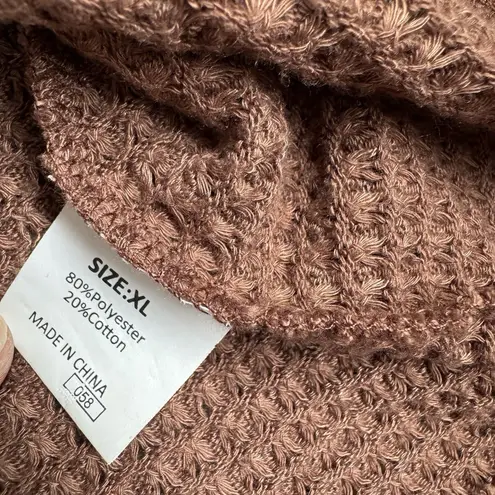 Brown Waffle Knit Zip Up Acid Wash Hooded Women’s Zip Up Sweater Jacket Size XL