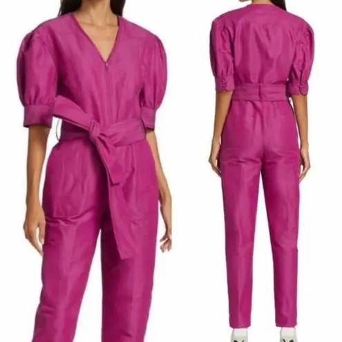 Tanya Taylor NWT Becca Puff Sleeve Belted Jumpsuit in Bougainvilea Purple Sz 12