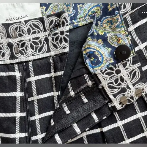 Elevenses Pants| Anthropologie Wide Leg Crop Linen Black White Pants.