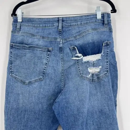 Warp + Weft Los Feilz Women's Distressed Jeans High Rise Relaxed Straight 32x28 Blue Size undefined