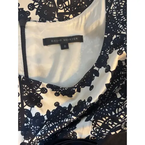 David Meister 100% Silk Dress – Size 8 – Exquisite! Lace Motif & Bow Detail