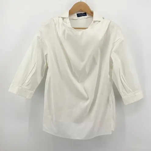 Piazza Sempione Piazza Sempione White Cotton Stretch Tunic Top Shirt IT 42 US 6 Drape Collared