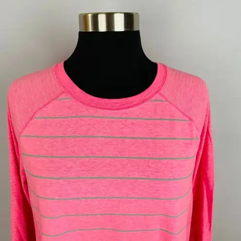 Tek Gear  Dry Tek Pink Gray Stripes Women's Pink Long Sleeve Thumb Hole Top