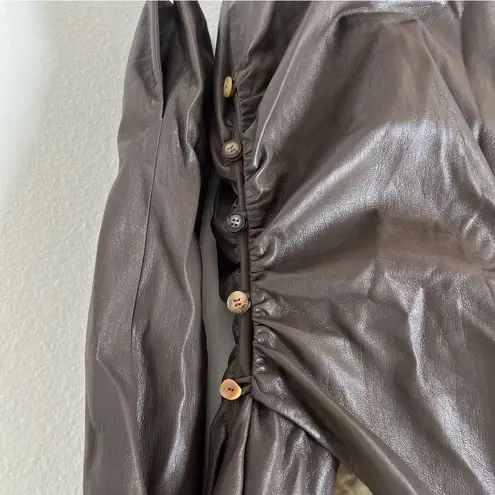 Nanushka Moha Faux Leathet Long Sleeve Off the Shoulder Mini Dress in Brown Size XS