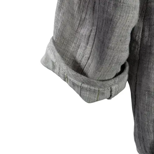 Eileen Fisher  Linen Blend Open Front Jacket Cardigan Gray Check S/P Neutral
