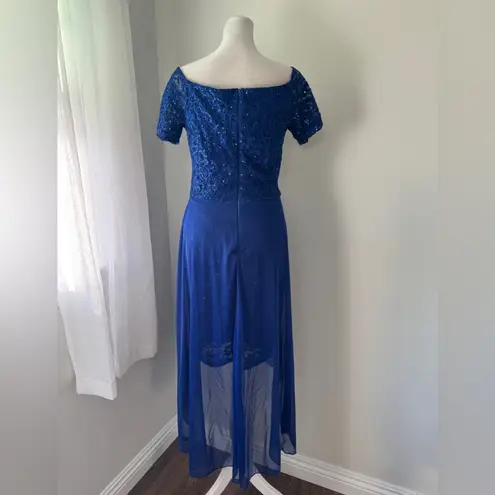 Vintage Y2K Rory U.S.A. Royal Blue Sequined Beaded High Low Short Sleeve Dress Size XS