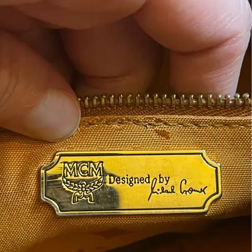 MCM Cognac Visetos Coated Canvas Shoulder Bag Leather Monogram Gold Vintage