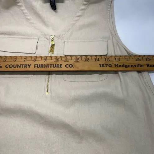 Ellen Tracy LINEN BLEND HI/LO TOP W/TASSEL ZIPPER TANK S OATMEAL COLOR PREOWNED