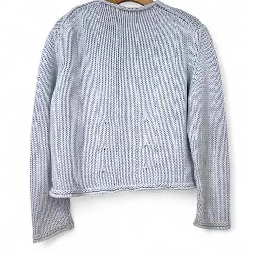 Bottega Veneta M Chunky Knit V-neck Sweater Pullover Cropped Blue Women's