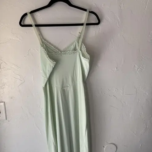 Vintage Shadowline Nightgown Slip Dress 36 Lace Trim Full Length 60s Coquette Green