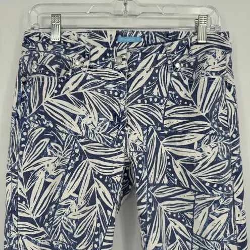 J. McLaughlin  Lexi Jean Mid Rise Slim Leg Blue White Leaf Print Women’s Size 6