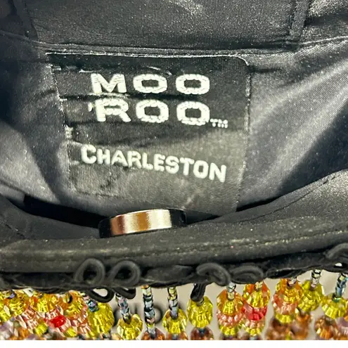 Vintage Moo Roo Charleston Signed 2000 Black Multicolor Beaded Purse