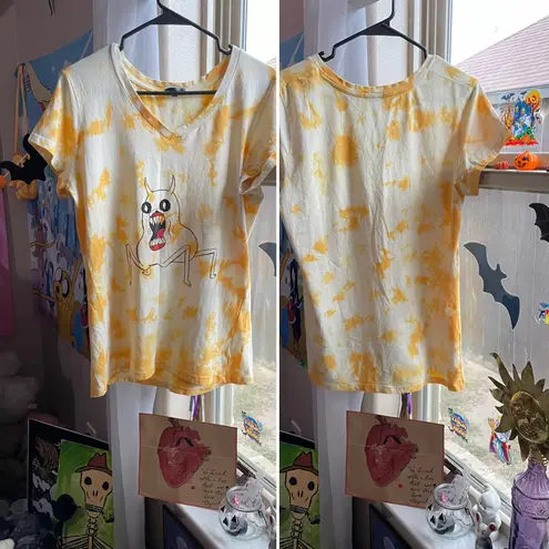 Splash Adventure time scary Jake the Dog hand painted tie dye v neck tee