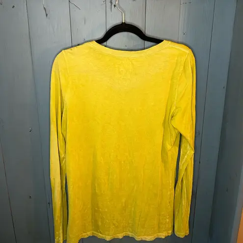 Y2K Lime Green Long Sleeve Top with Cross Leopard Print Design | Size Large Yellow