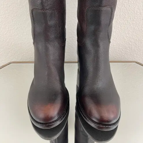 Patricia Nash Dark Brown Red Leather Loretta Tall Knee High Riding Heeled Boots