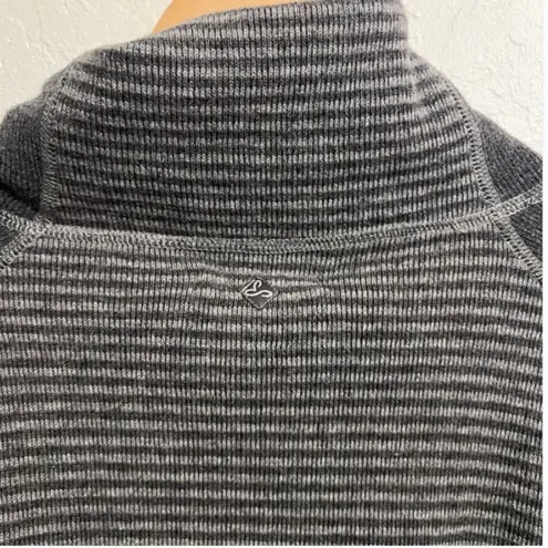 prAna  Lucia Knit Sweater Cowl Stripe Pullover Button Large Gray