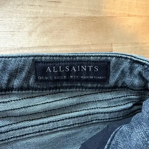 ALLSAINTS NEW All Saints Grace Biker Cropped Mid-Rise Washed Grey Skinny Jeans, 29