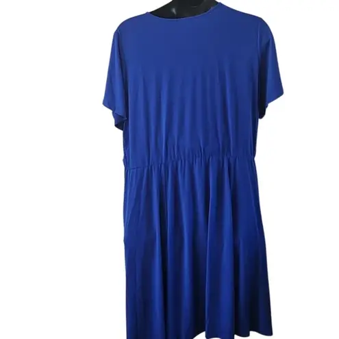 Susan Graver Women's Royal Blue Faux Wrap Short Sleeve Dress Size 3X NWOT