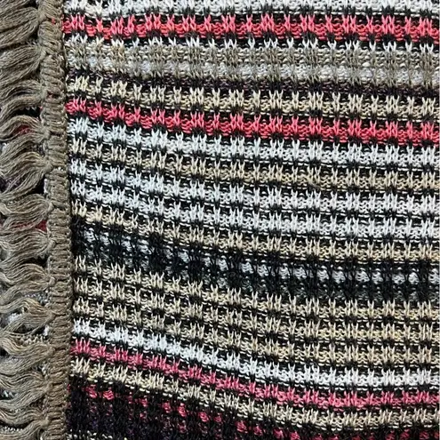 Nic+Zoe Open front striped linen cardigan Sweater Khaki/Black/White Womens 2X