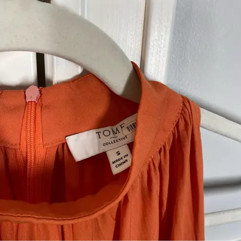 TOME Collective Orange Accordion Pleated Swing Midi Dress Size Small Fall